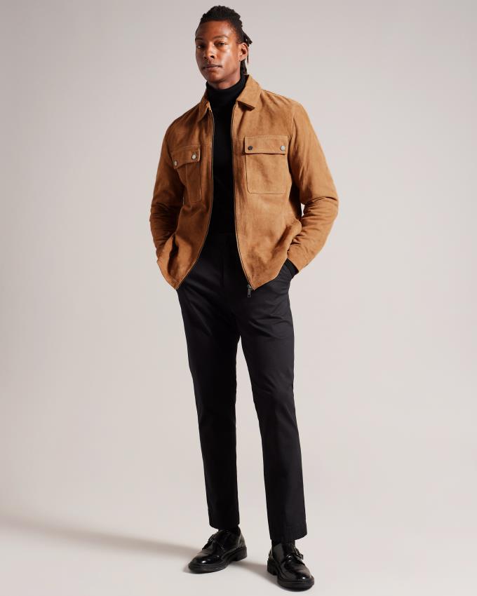 Veste Ted Baker Suede Zip Through Shacket Marron Homme | SOR-94319973